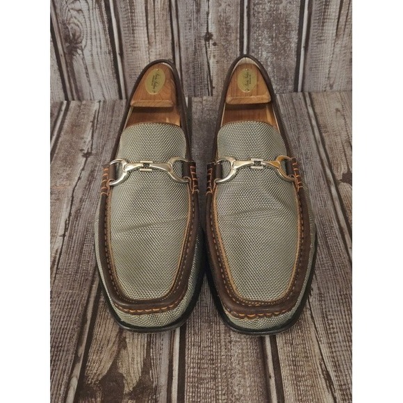 Sz 9 M Mens Donald Pliner Darrin Dacio Olive Nylon/ Brown Leather Loafers Shoes
